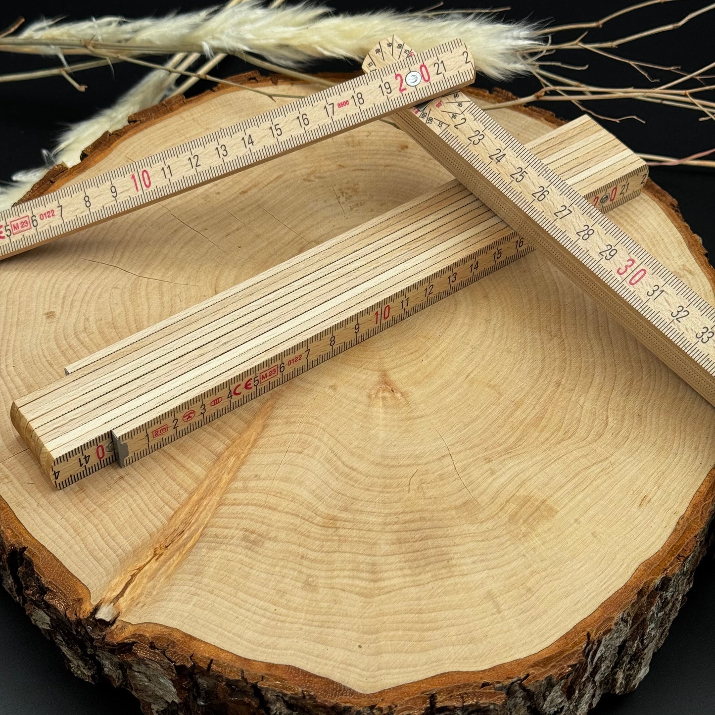 2 Meter Zollstock / Meterstab - Natur Klar lackiert - mit Winkelanzeige